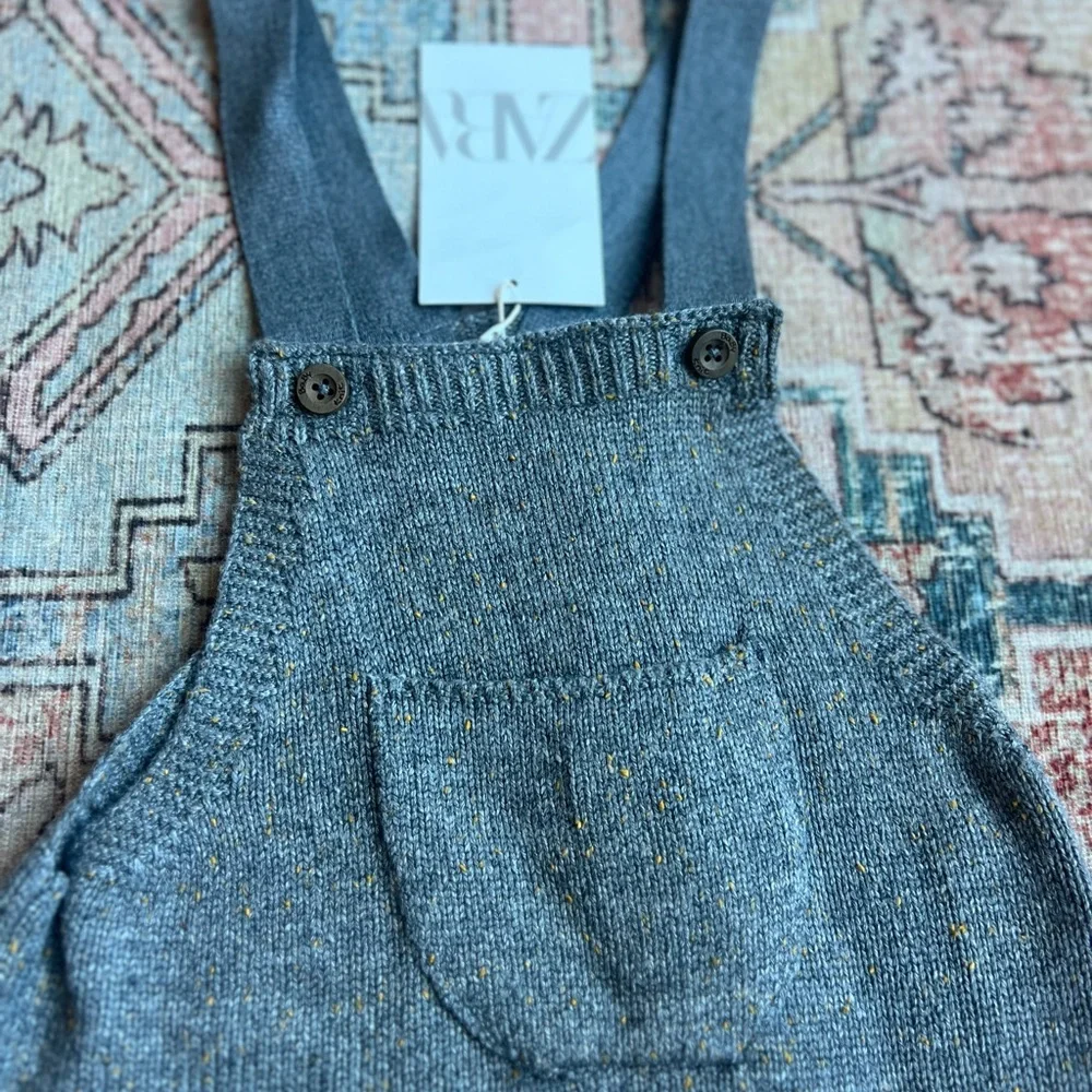 Kids Gray Knit Overalls Zara Hot air balloon patch